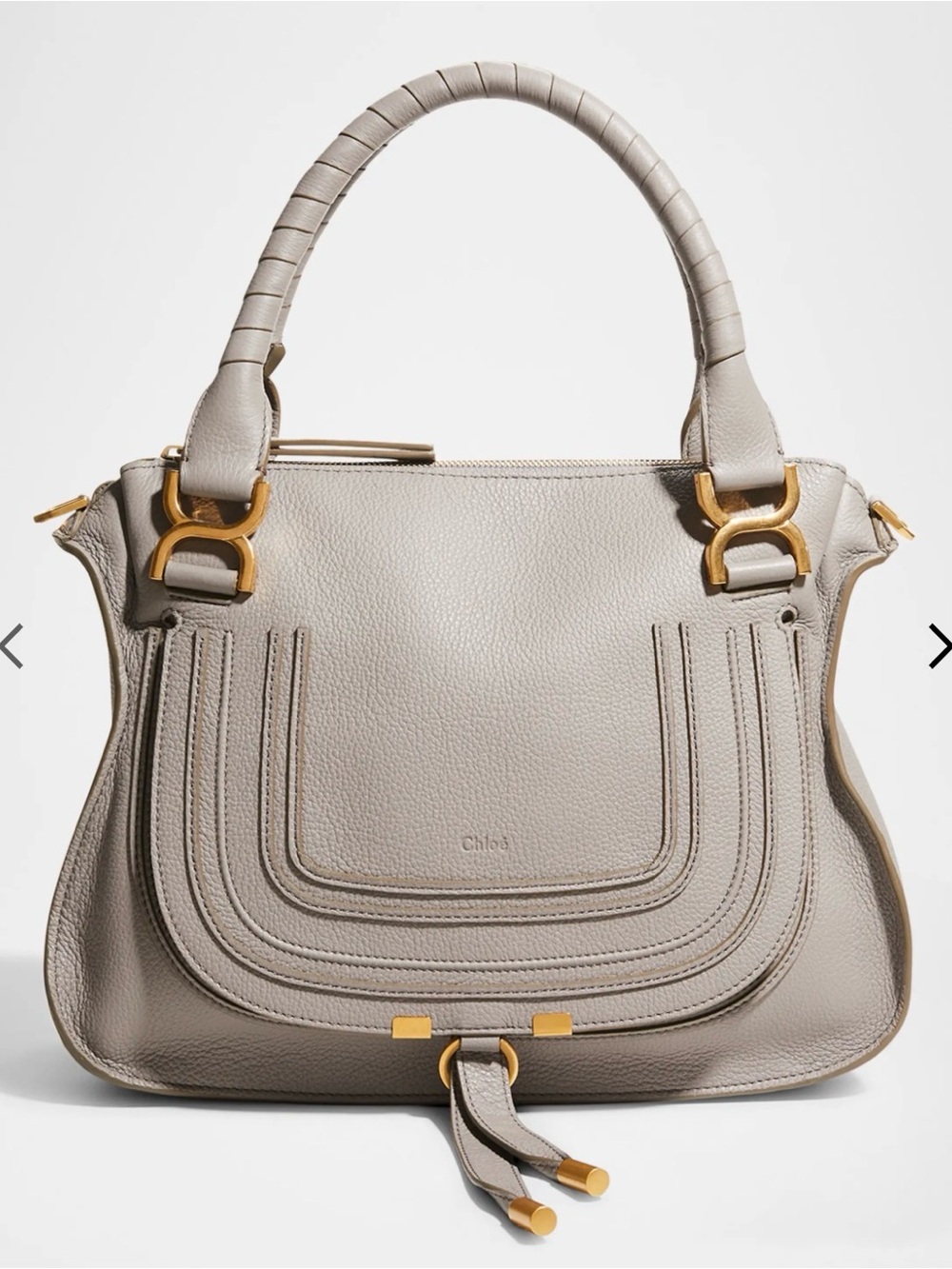 Chloé Large Gray Marcie - Taupe Leather Shoulder Bag with Gold Hardware